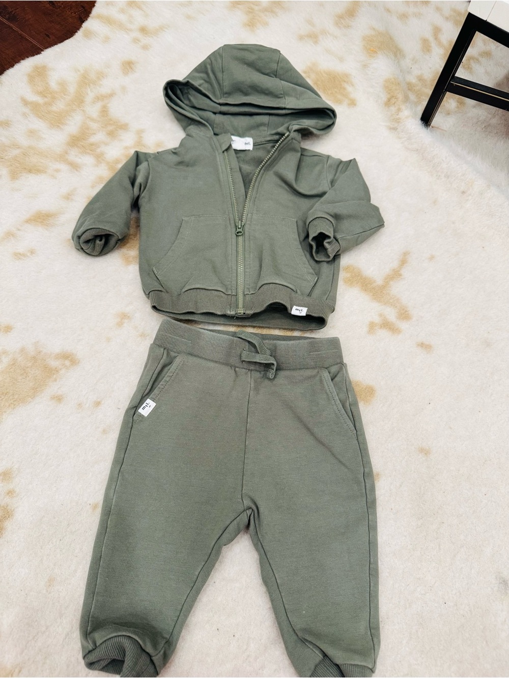 Kids Olive Green Hooded Zip Sweatshirt & Jogger Set